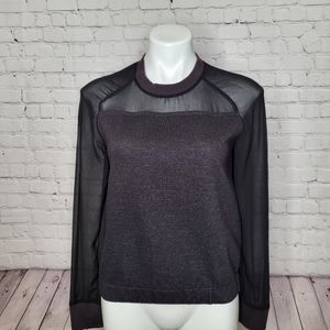 Armani Exchange Heathered Black and Sheer Sweatshirt Blouse Size XS
